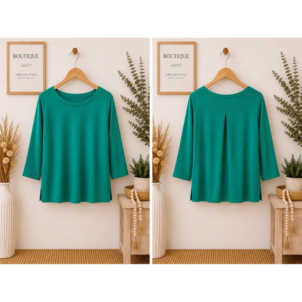 Susan Graver Modern Essentials Kelly Green Liquid Knit 3/4 Sleeve Tunic Top 1X